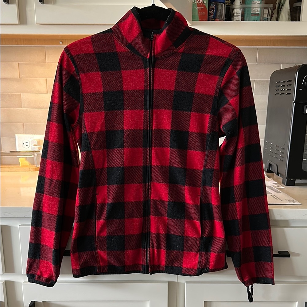 Plaid Women's Light-Weight Fleece Zip-Up Sweater w/ Pockets